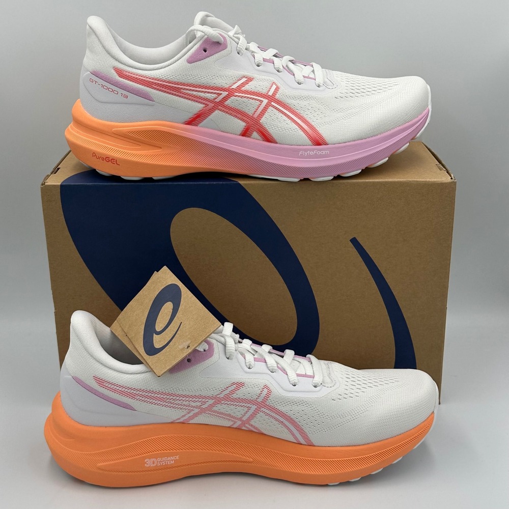 ASICS GT-1000 13 FlyteFoam PureGEL White Coral Reef Women 9.5 Running NIB‎ Shoes - Picture 5 of 11